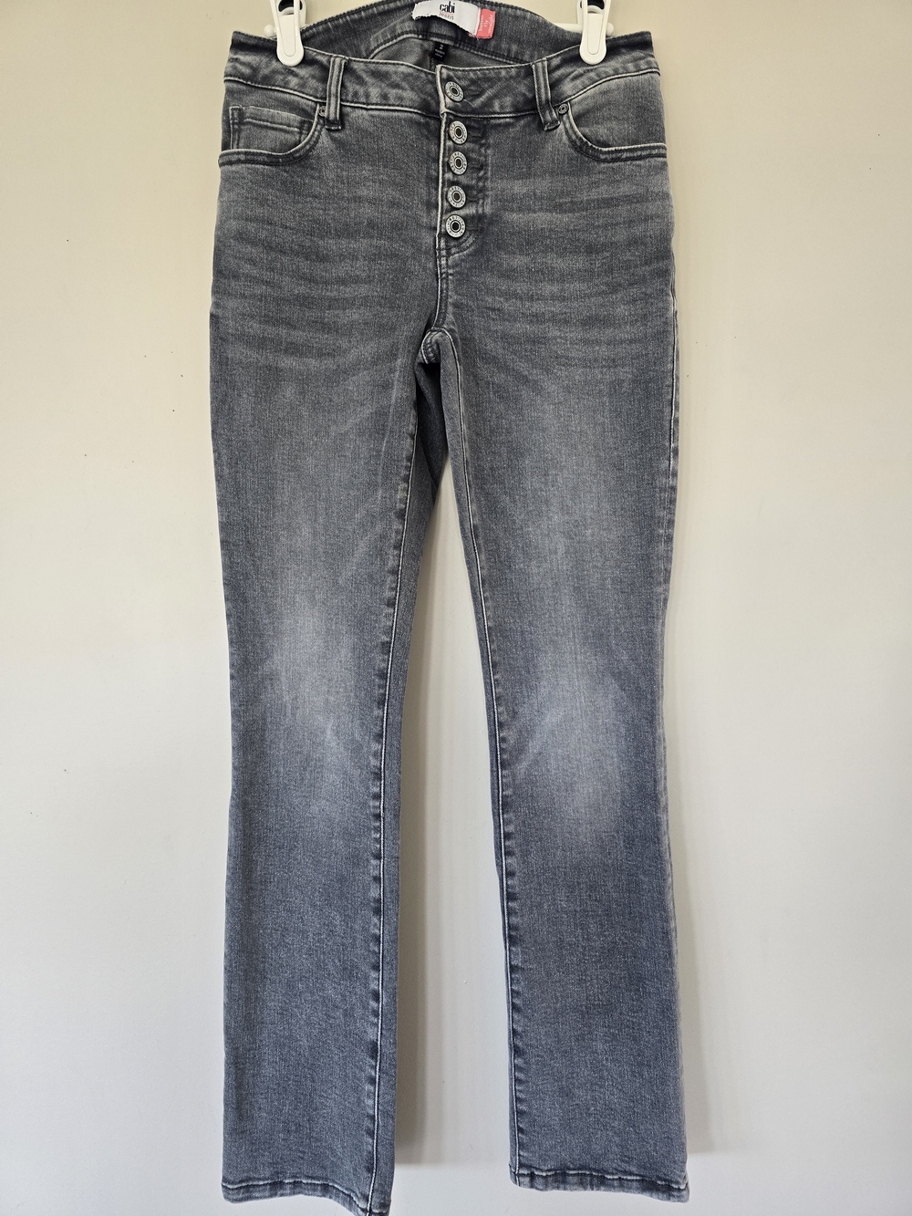 CAbi Straight-Leg Gray Button-Fly Jeans. Women's Size 2.